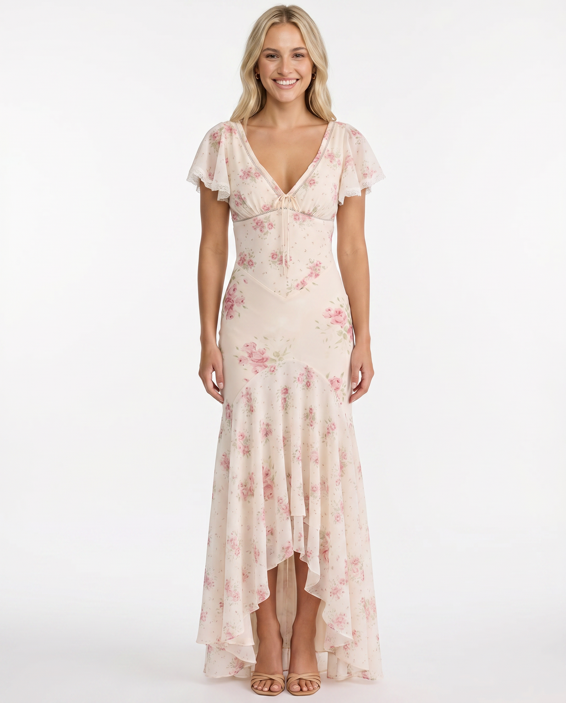 Madilyn | Women's Floral Print V Neck Asymmetrical Maxi Dress