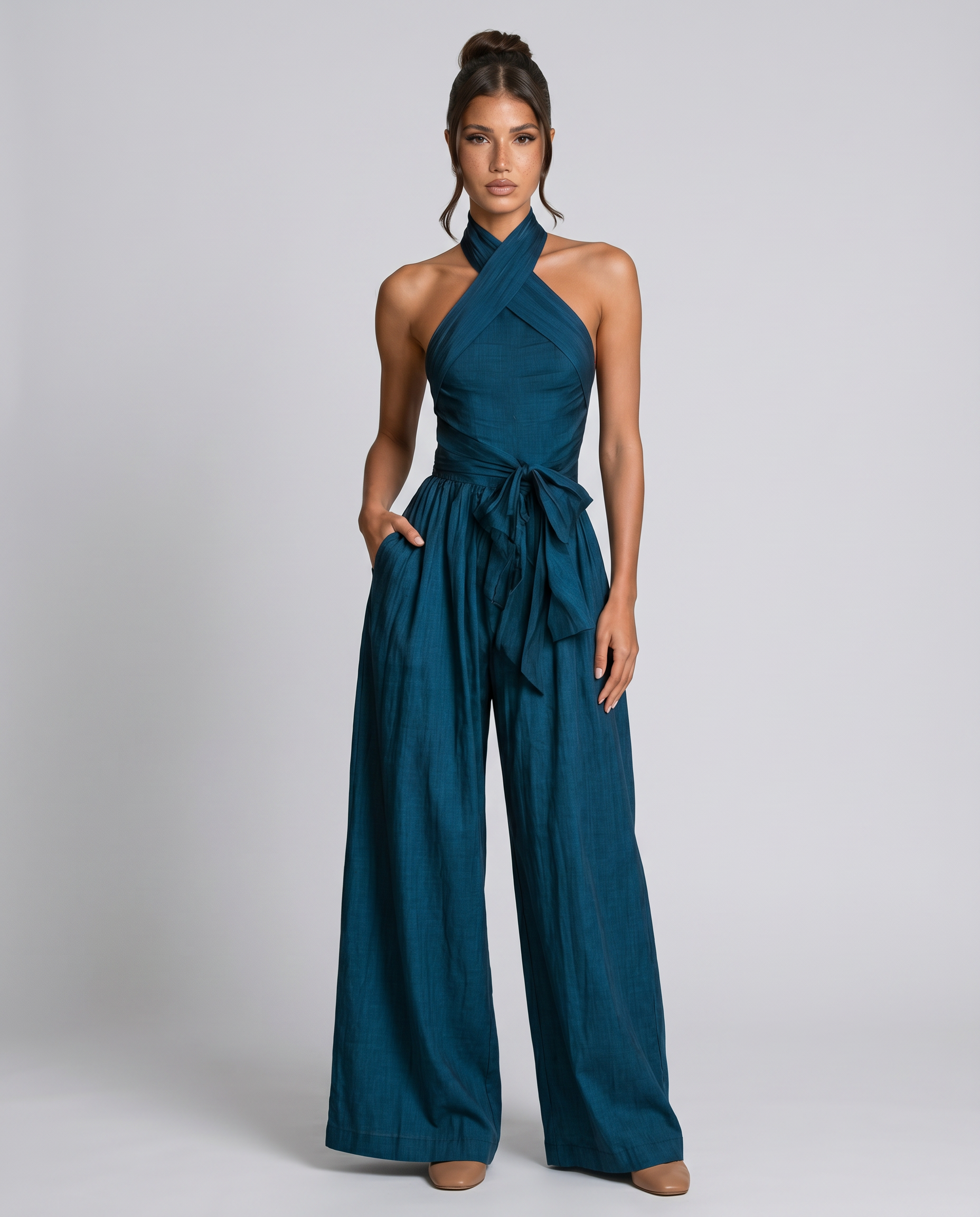 Magnolia | Women's Cross Halter Neck Sleeveless Wide Leg Jumpsuit