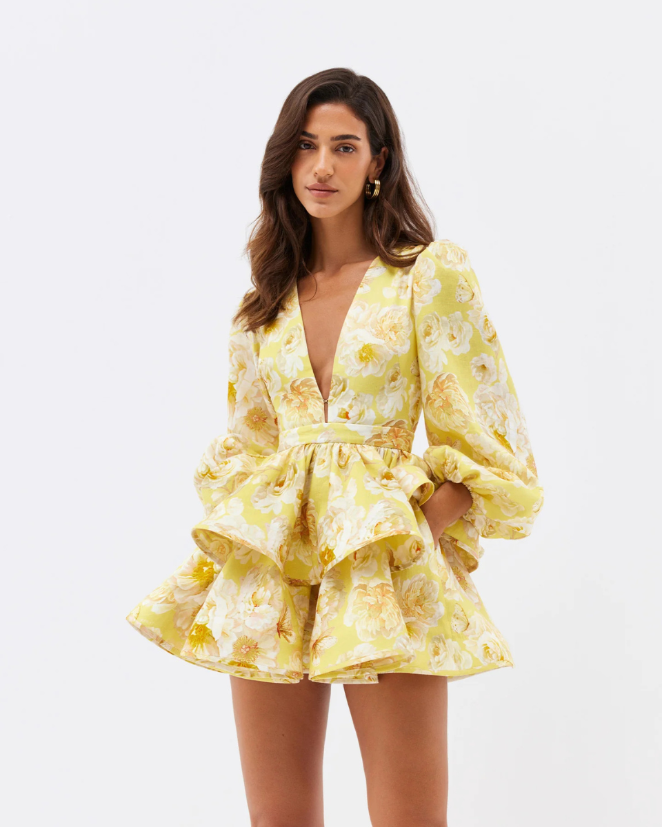 Maisie | Women's Long Sleeve Ruffled V Neck Mini Dress