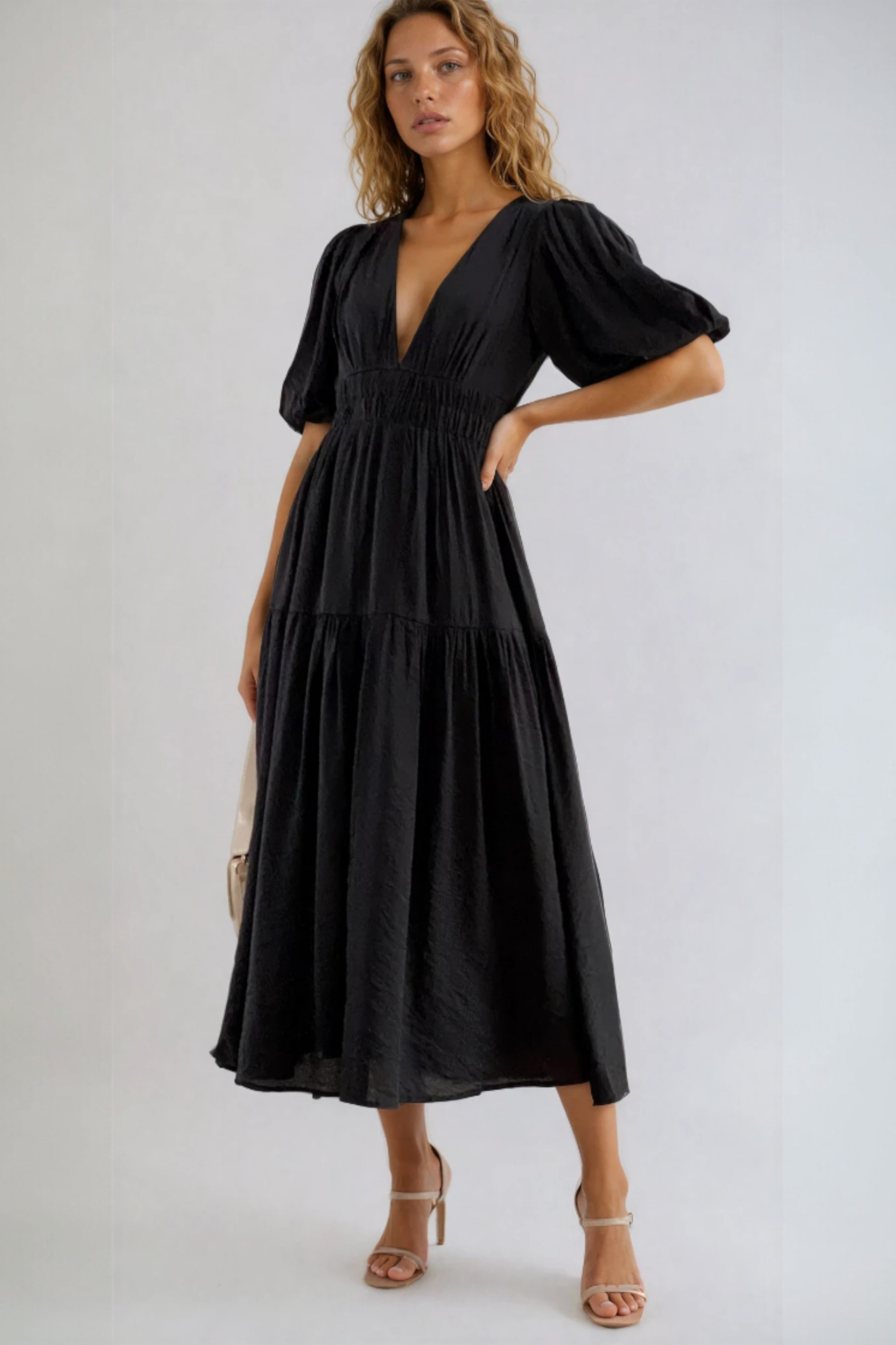 Malika | Women's Puff Sleeve A Line Wedding Guest Dress
