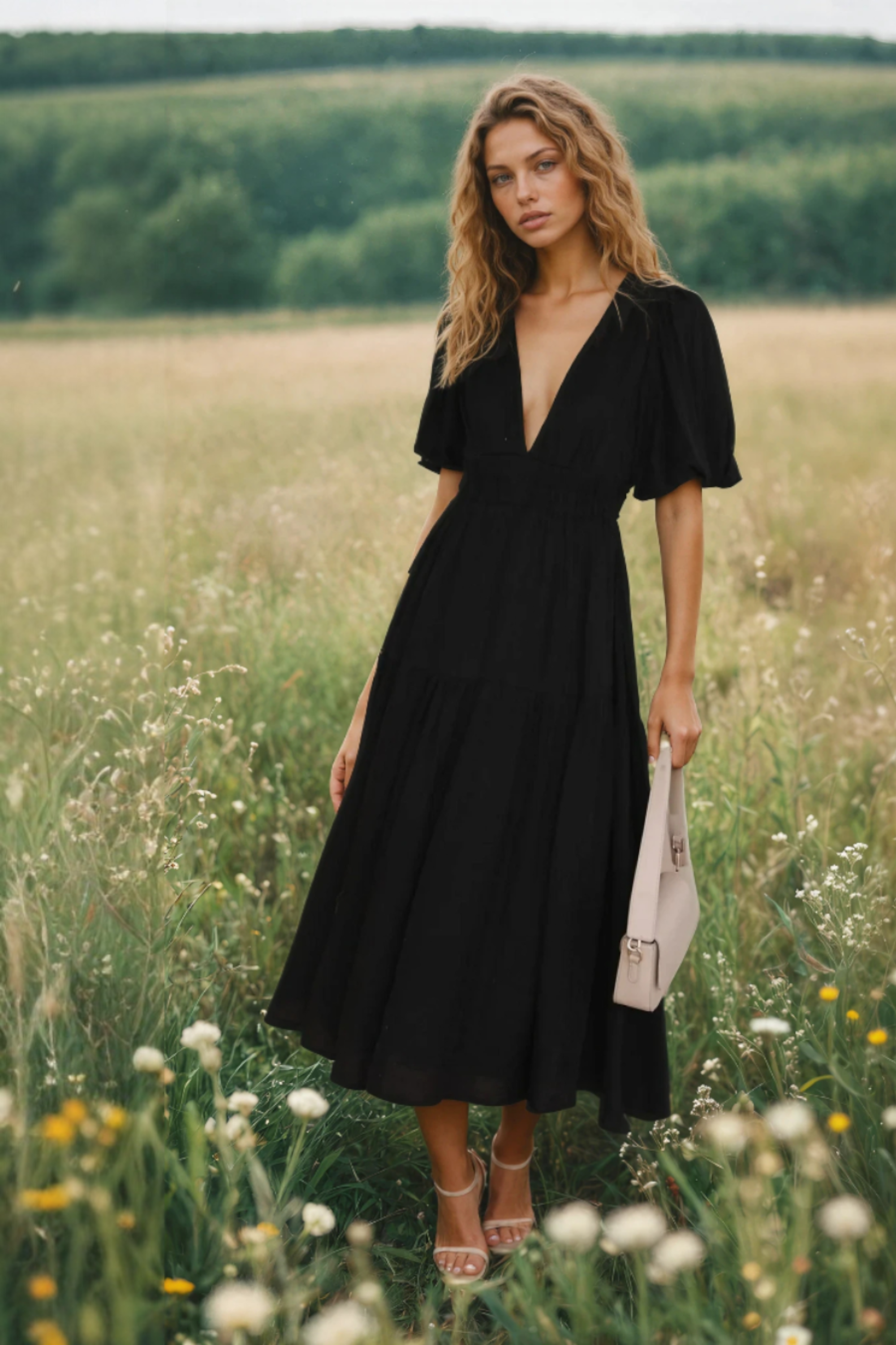 Malika | Women's Puff Sleeve A Line Wedding Guest Dress