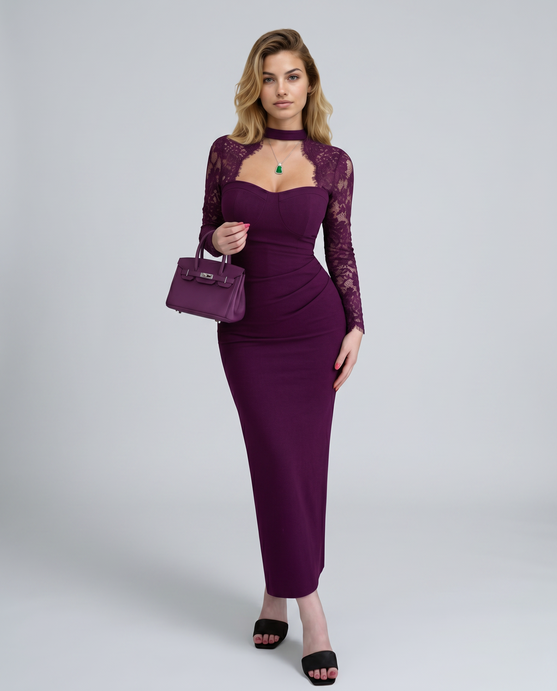 Mallory | Women's Bodycon Long Sleeve High Neck Maxi Dress