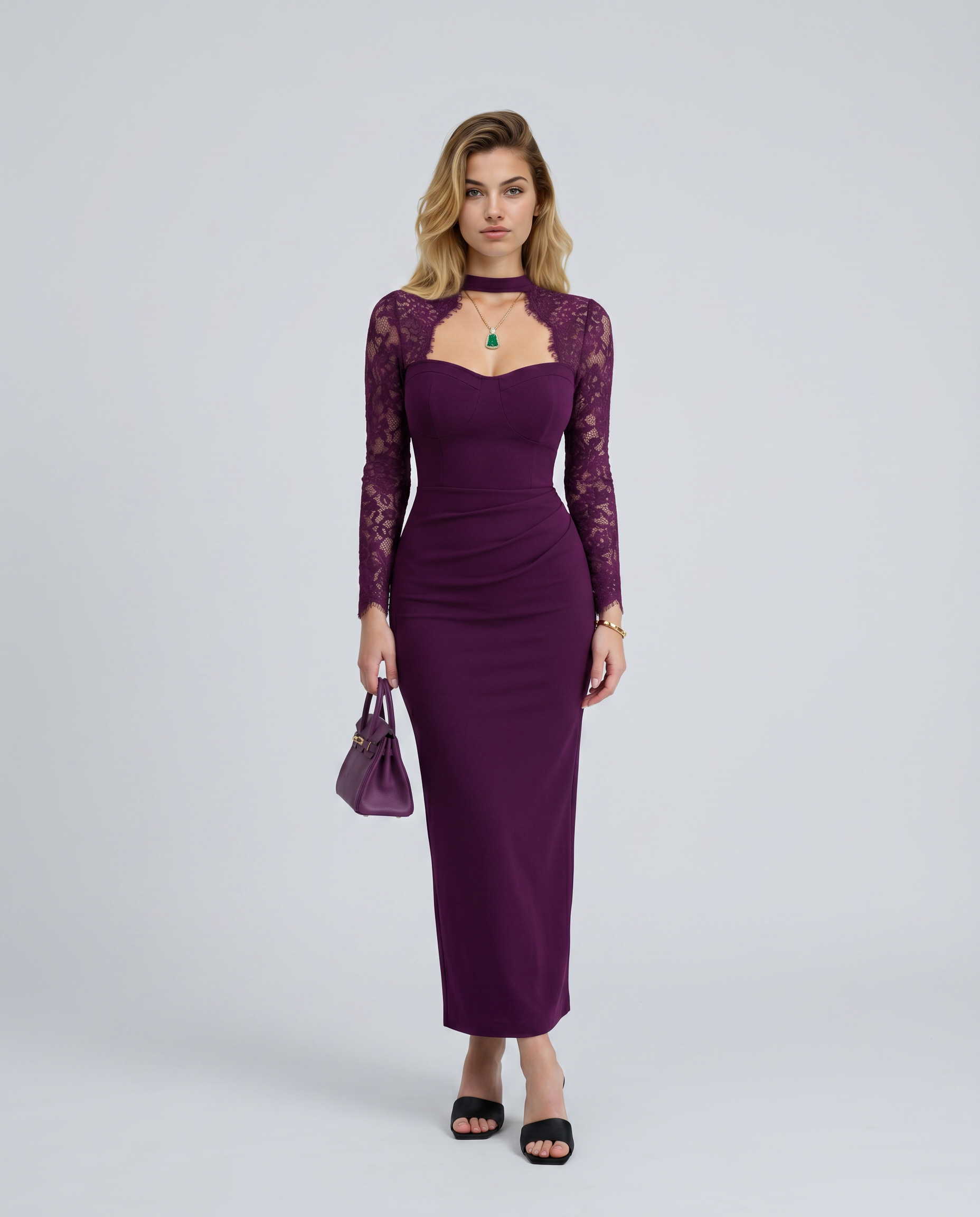 Mallory | Women's Bodycon Long Sleeve High Neck Maxi Dress