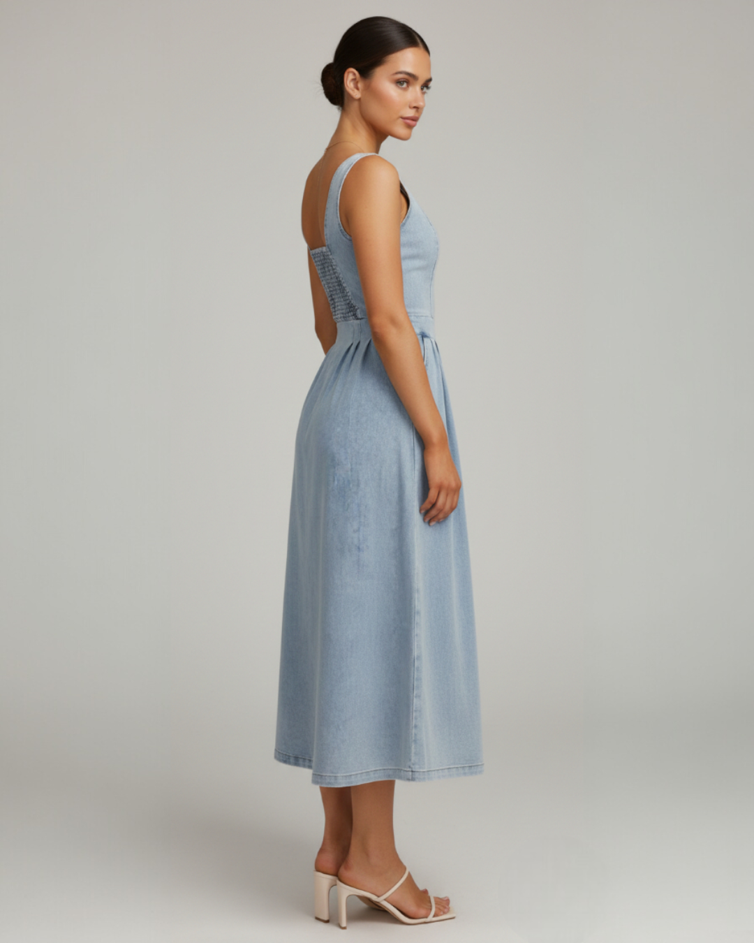 Mariah | Women's Fitted Button Front Denim Midi Dress
