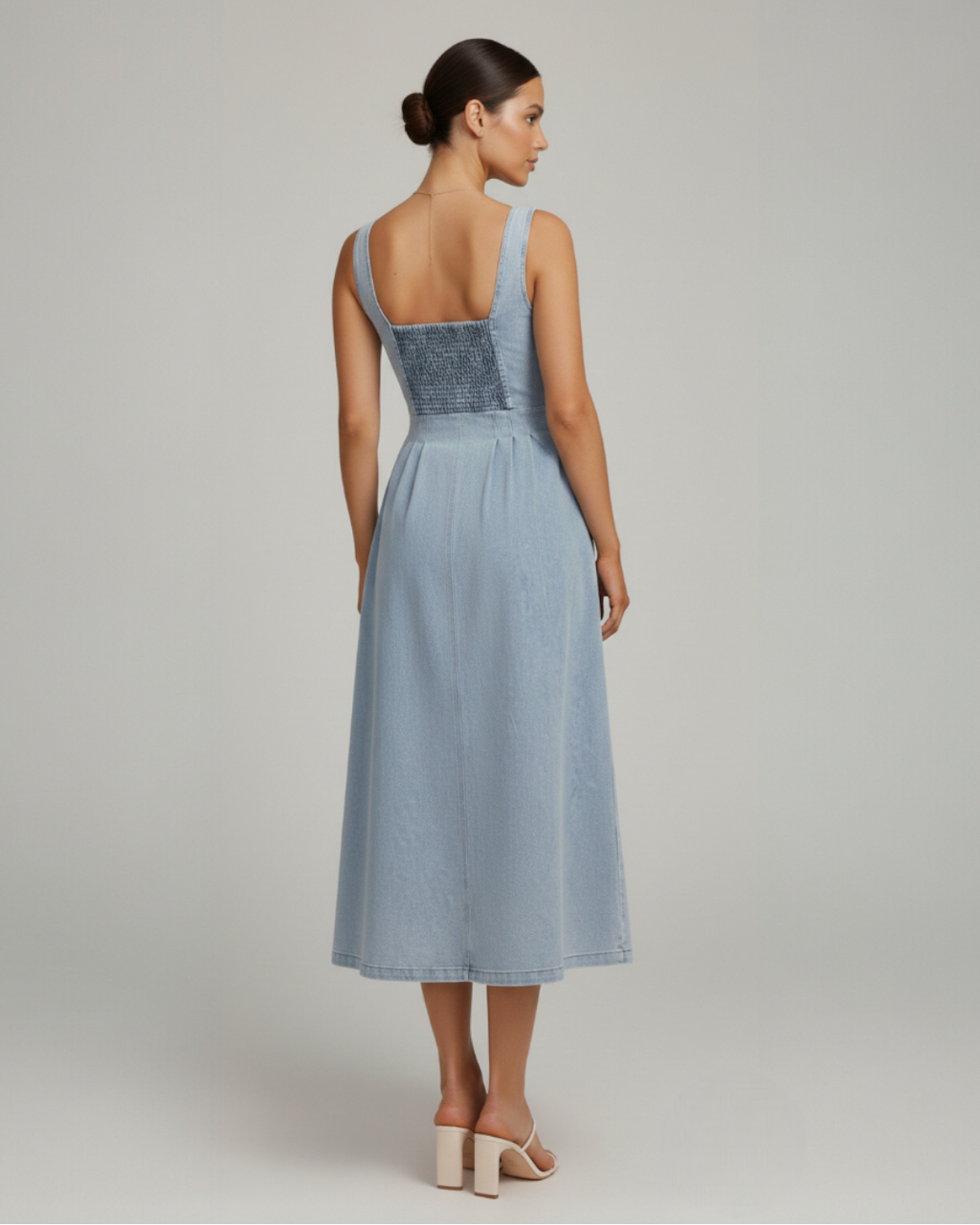 Mariah | Women's Fitted Button Front Denim Midi Dress