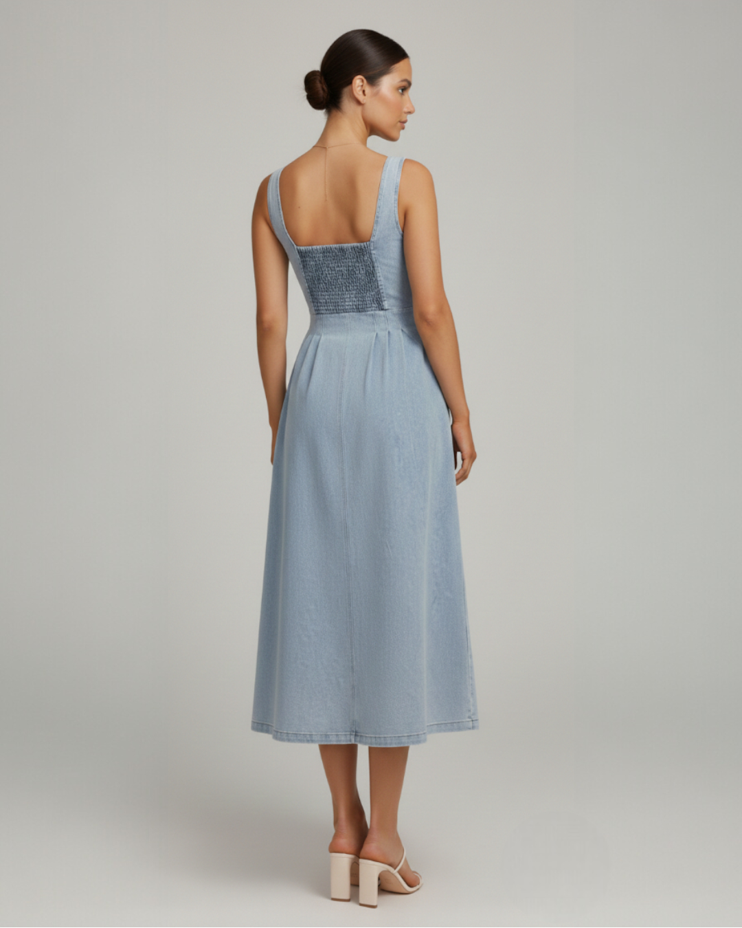 Mariah | Women's Fitted Button Front Denim Midi Dress