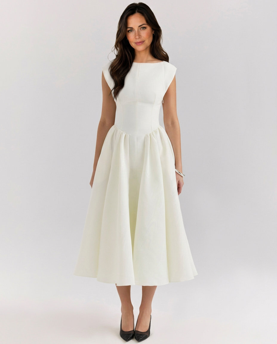 Mariela | Women's Boat Neck Sleeveless Wedding Guest Dress