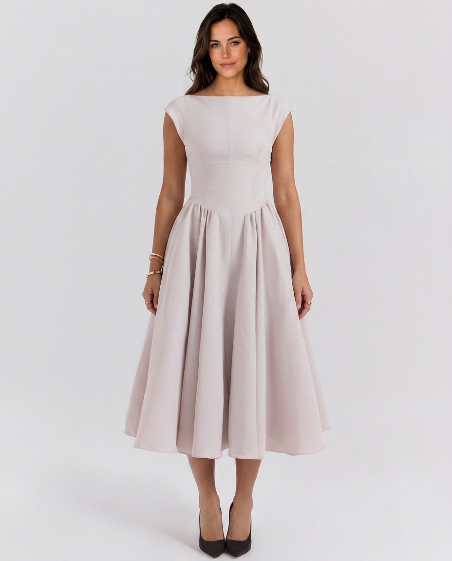 Mariela | Women's Boat Neck Sleeveless Wedding Guest Dress