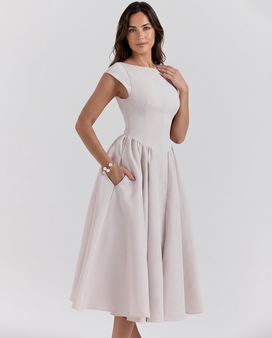 boat neck dress for wedding guest Dark Green Sheath Long Sleeves Short and a midi length Mariela | Women's Boat Neck