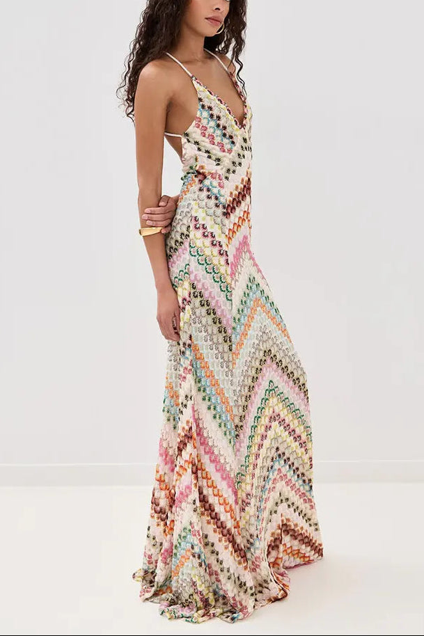 Marissa | Women's Zigzag V Neck Sleeveless Maxi Dress