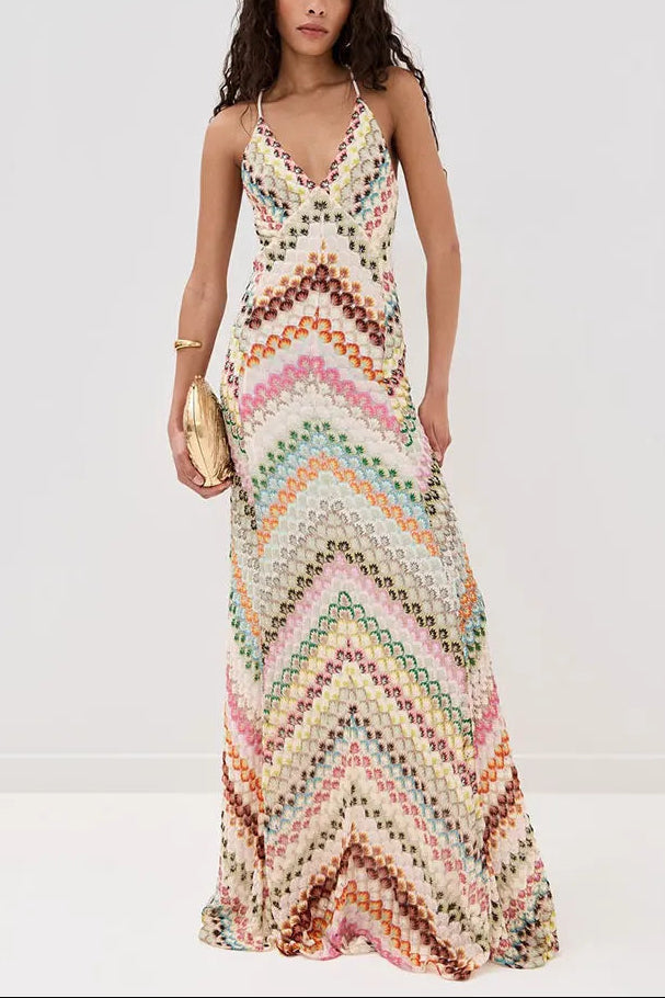 Marissa | Women's Zigzag V Neck Sleeveless Maxi Dress