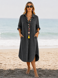 Martina | Women's Pocket Turn Down Collar Denim Midi Dress