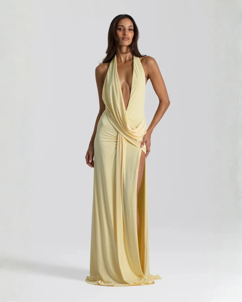 Mary | Women’s Halter Neck Backless High Slit Prom Dress