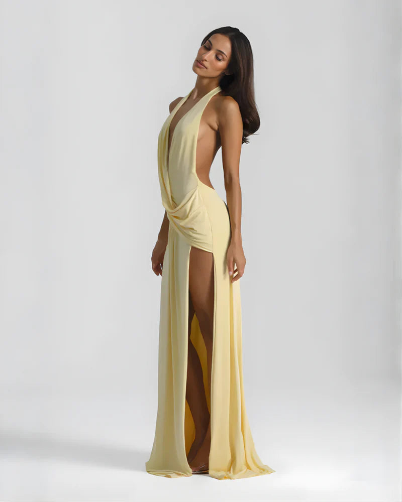 Mary | Women’s Halter Neck Backless High Slit Prom Dress