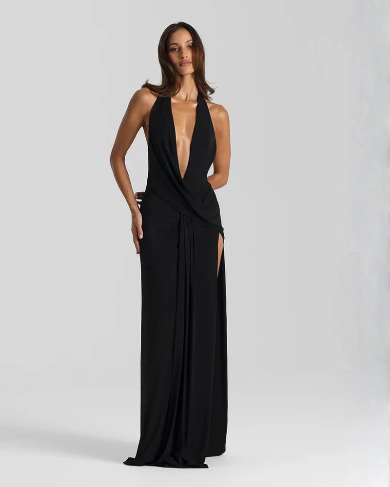 Mary | Women’s Halter Neck Backless High Slit Prom Dress
