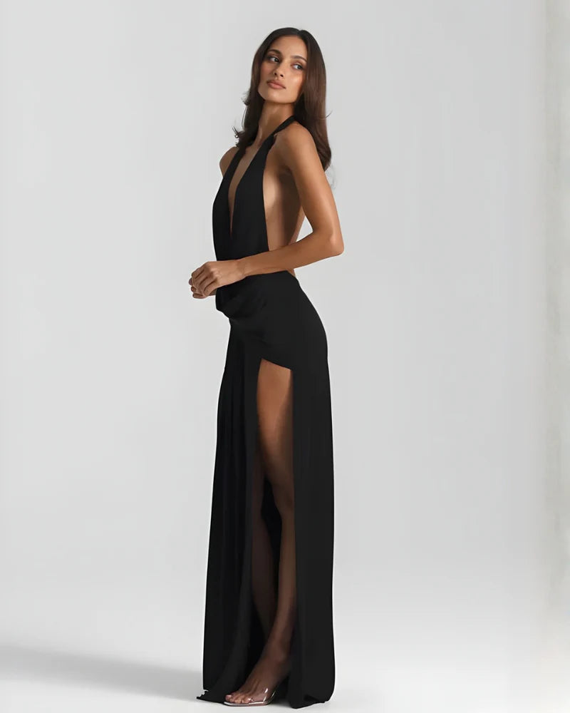 Mary | Women’s Halter Neck Backless High Slit Prom Dress