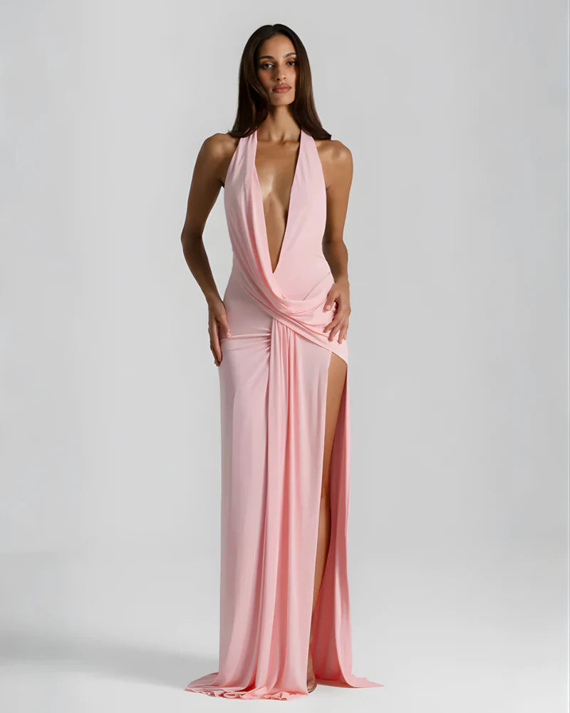 Mary | Women’s Halter Neck Backless High Slit Prom Dress