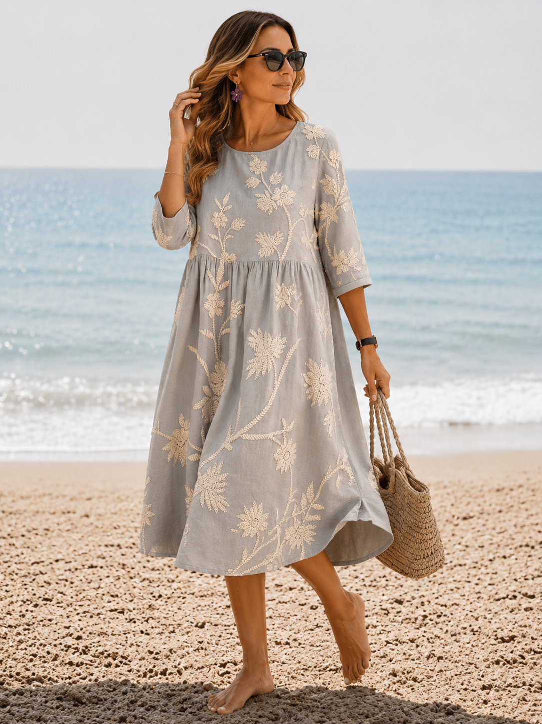 Marya | Women's Floral Round Neck Flowy Wedding Guest Dress