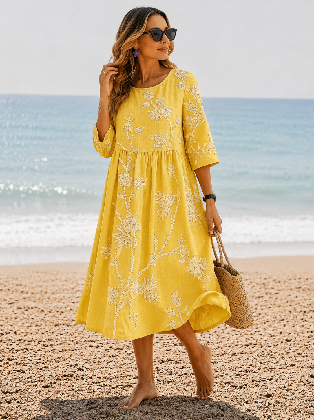 Marya | Women's Floral Round Neck Flowy Wedding Guest Dress