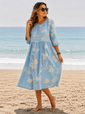 Marya | Women's Floral Round Neck Flowy Wedding Guest Dress