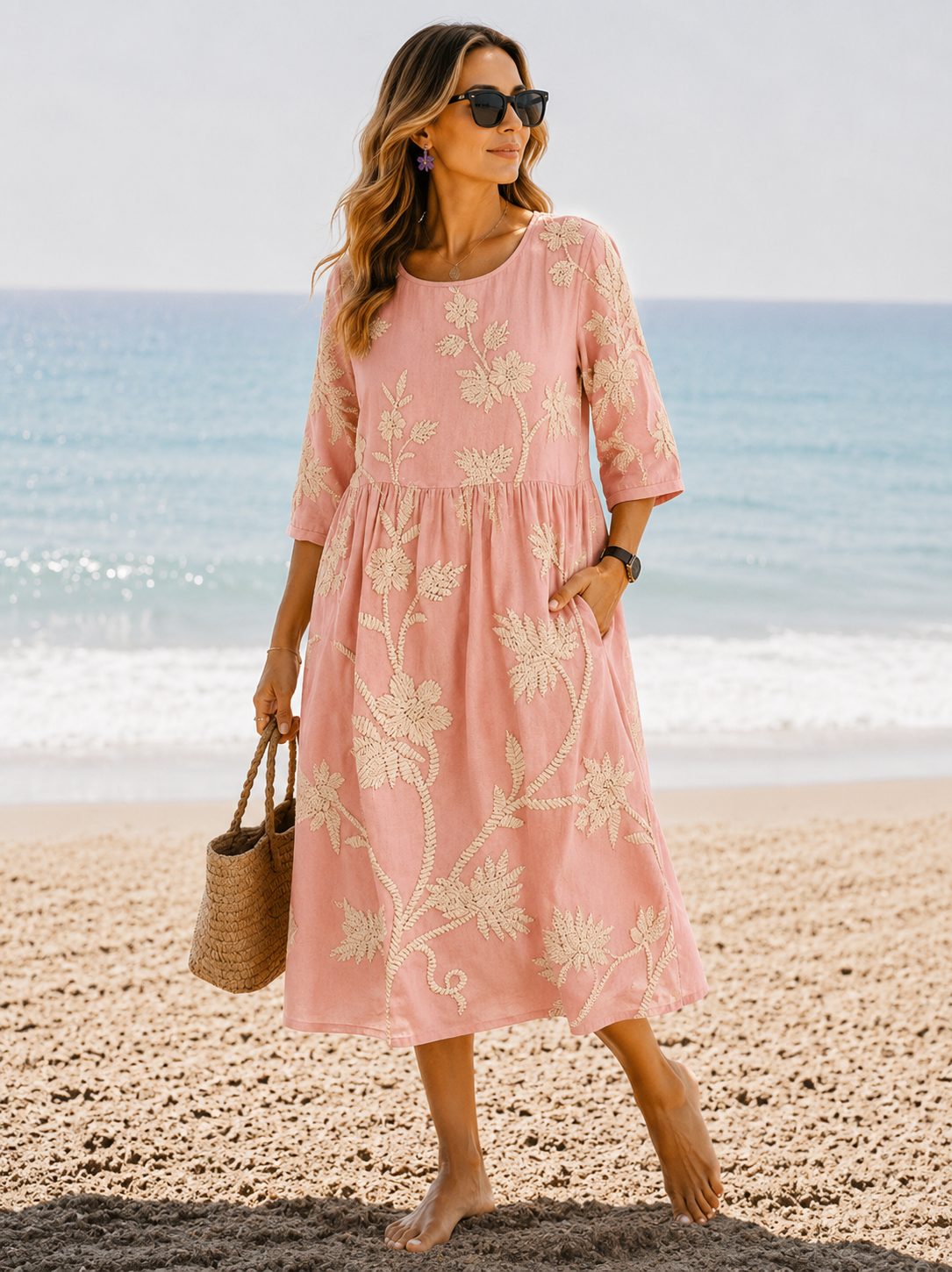 Marya | Women's Floral Round Neck Flowy Wedding Guest Dress