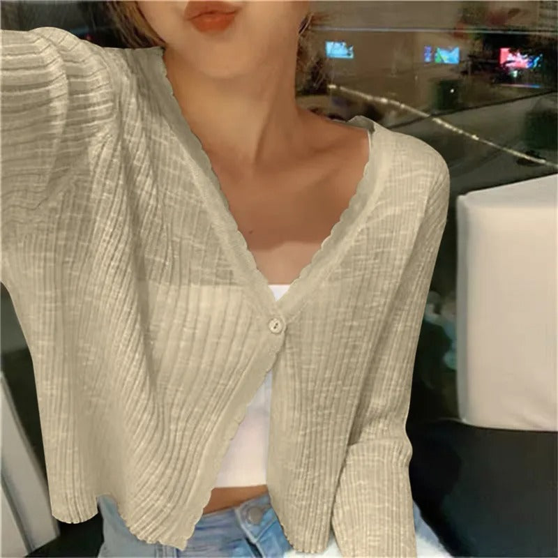 Maryann | Women's Cropped Rib Knit Button Front Cardigan