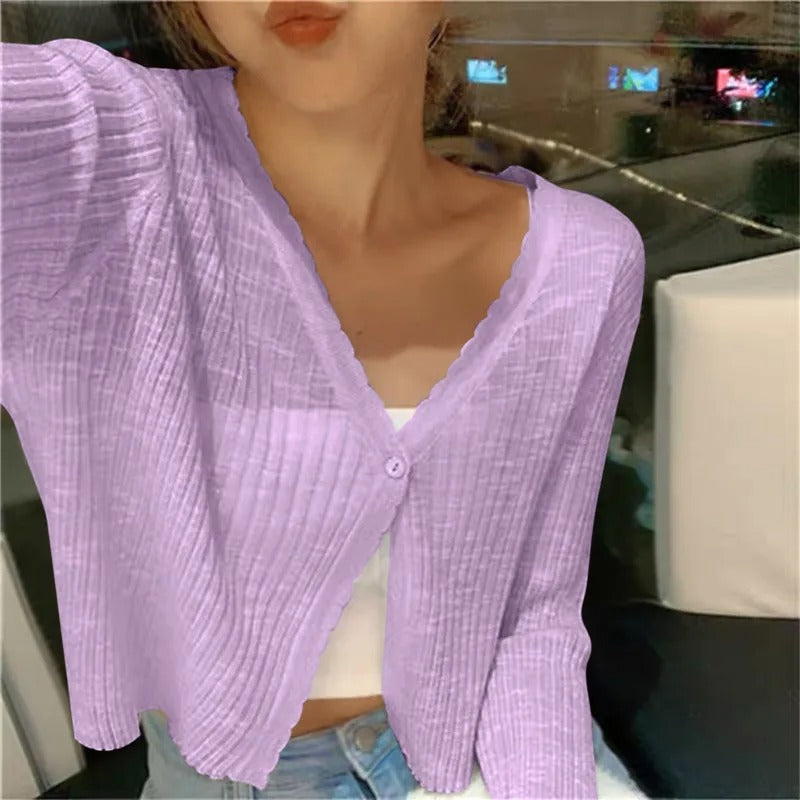 Maryann | Women's Cropped Rib Knit Button Front Cardigan