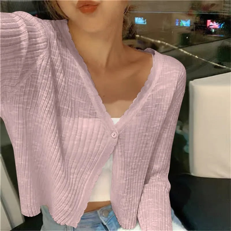 Maryann | Women's Cropped Rib Knit Button Front Cardigan
