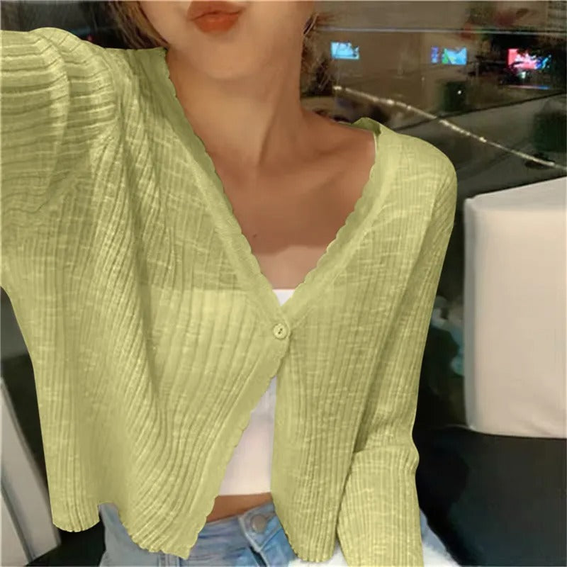 Maryann | Women's Cropped Rib Knit Button Front Cardigan