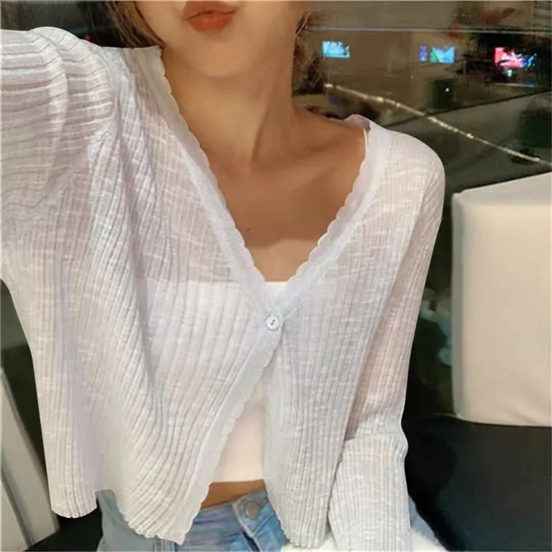 Maryann | Women's Cropped Rib Knit Button Front Cardigan
