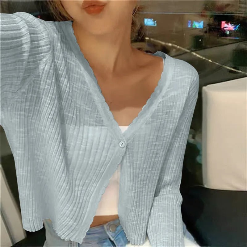 Maryann | Women's Cropped Rib Knit Button Front Cardigan