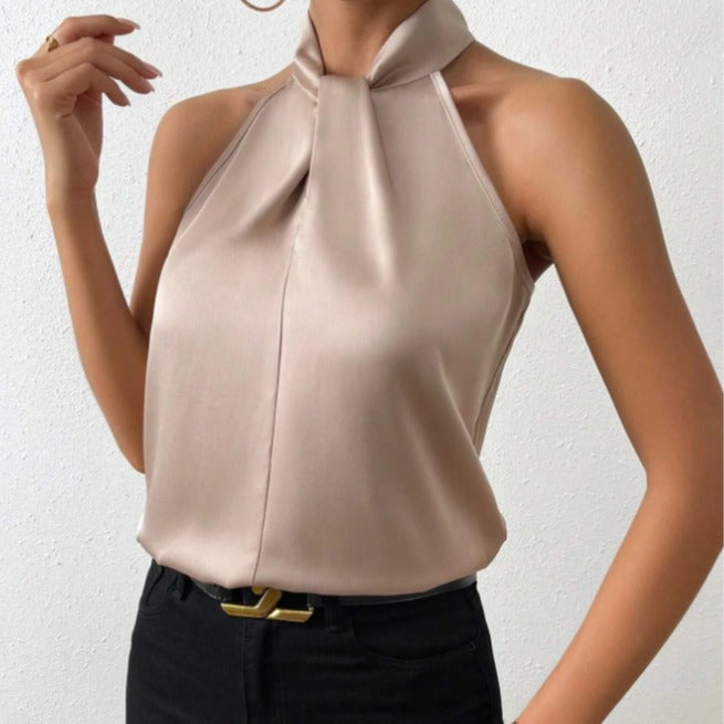 Maryanne | Women's Sleeveless Halter Neck Pleated Top