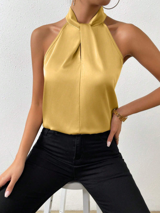 Maryanne | Women's Sleeveless Halter Neck Pleated Top