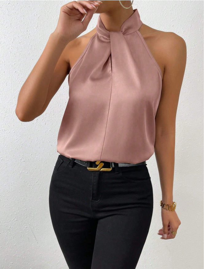 Maryanne | Women's Sleeveless Halter Neck Pleated Top