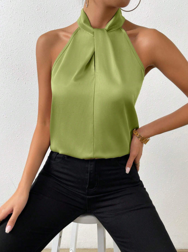 Maryanne | Women's Sleeveless Halter Neck Pleated Top