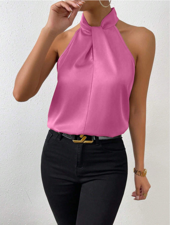 Maryanne | Women's Sleeveless Halter Neck Pleated Top