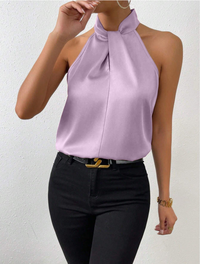 Maryanne | Women's Sleeveless Halter Neck Pleated Top