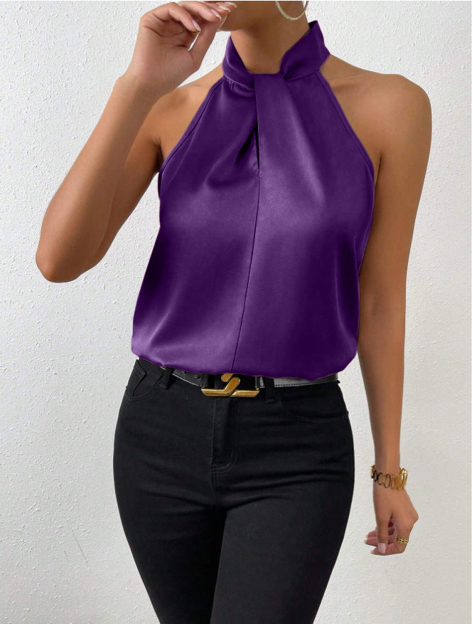 Maryanne | Women's Sleeveless Halter Neck Pleated Top