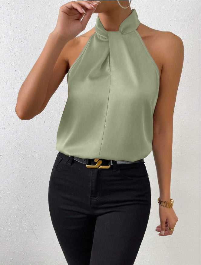 Maryanne | Women's Sleeveless Halter Neck Pleated Top