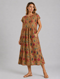Maryrose | Women's Printed Boat Neck Short Sleeve Midi Dress