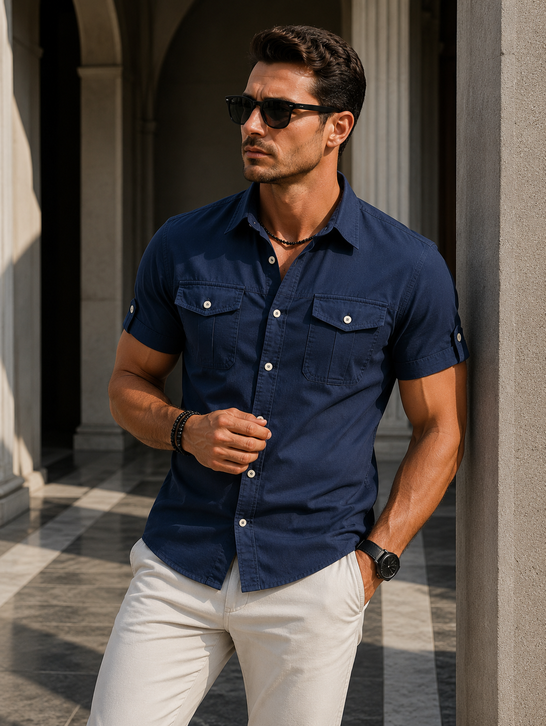 Matthew | Men's Chest Pocket Collared Button Front Shirt