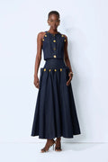 Maura | Women’s Sleeveless Button Front Pleated Denim Two Piece Set