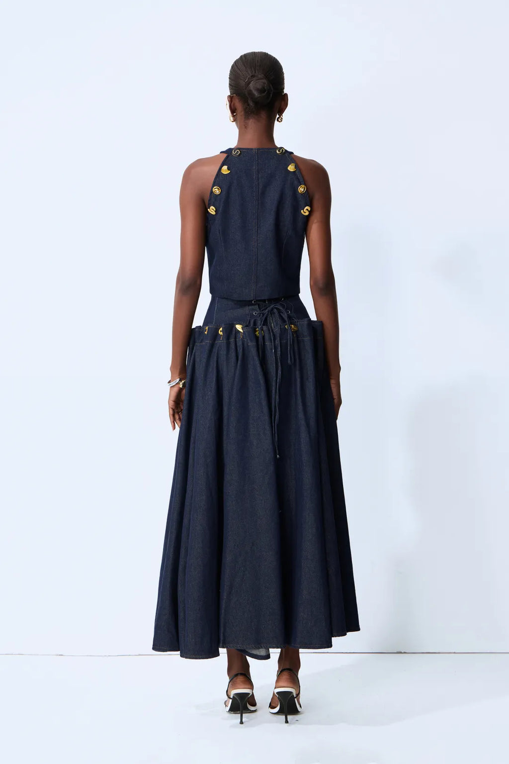 Maura | Women’s Sleeveless Button Front Pleated Denim Two Piece Set