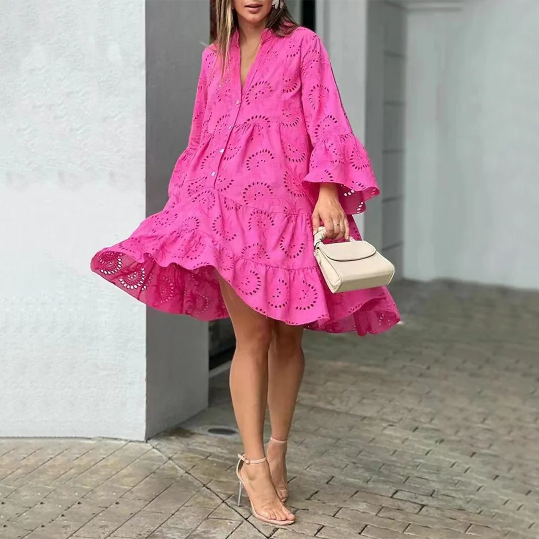 Melissa | Women's V Neck Button Front Flowy Mini Dress