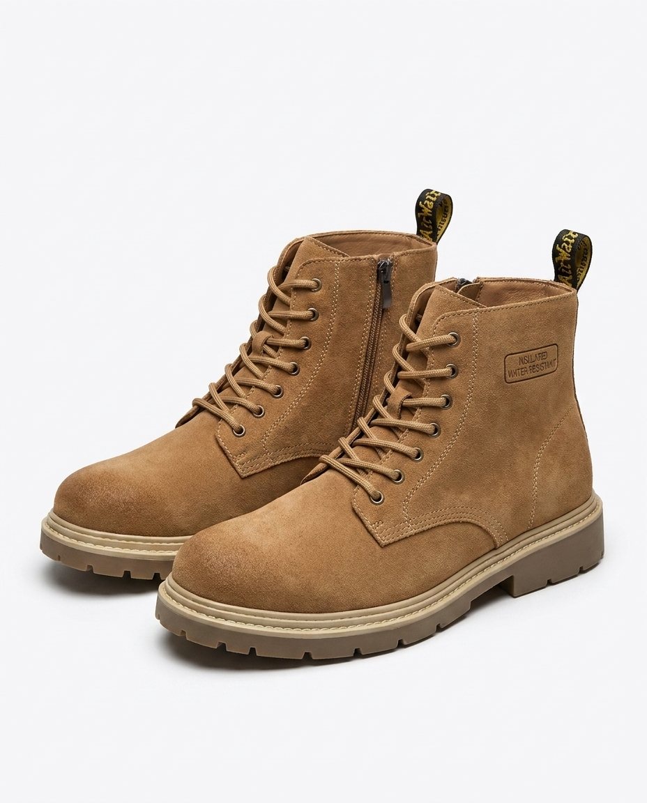 Men's Faux Suede Lace-Up Lug Sole Ankle Boots in Tan