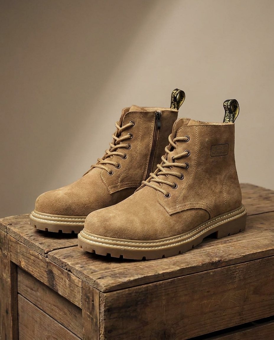 Men's Faux Suede Lace-Up Lug Sole Ankle Boots in Tan
