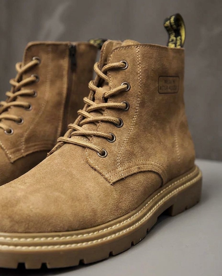 Men's Faux Suede Lace-Up Lug Sole Ankle Boots in Tan