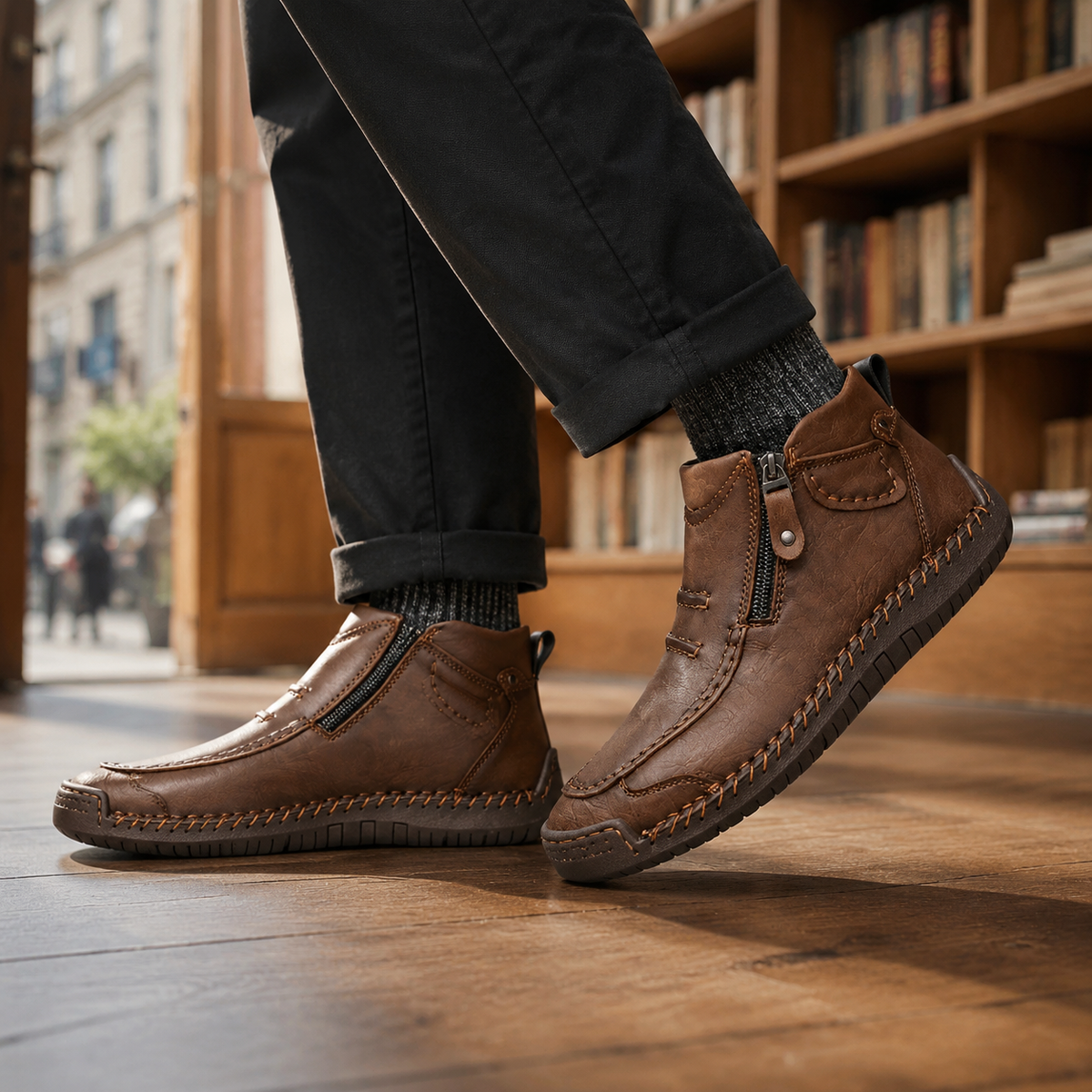 Men's Faux Leather Side Zip Moc Toe Ankle Boots