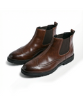 Men's Faux Leather Brogue Wingtip Chelsea Boots