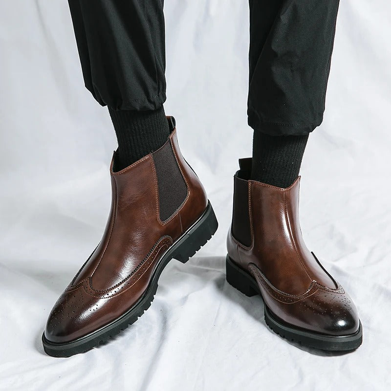 Men's Faux Leather Brogue Wingtip Chelsea Boots